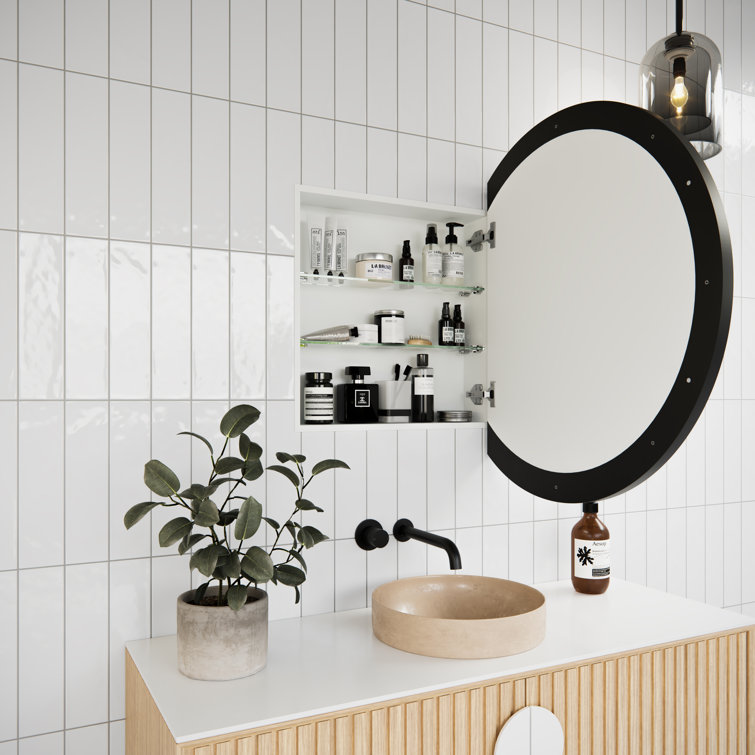 Black Round Steel Recessed Medicine Cabinet with Mirror