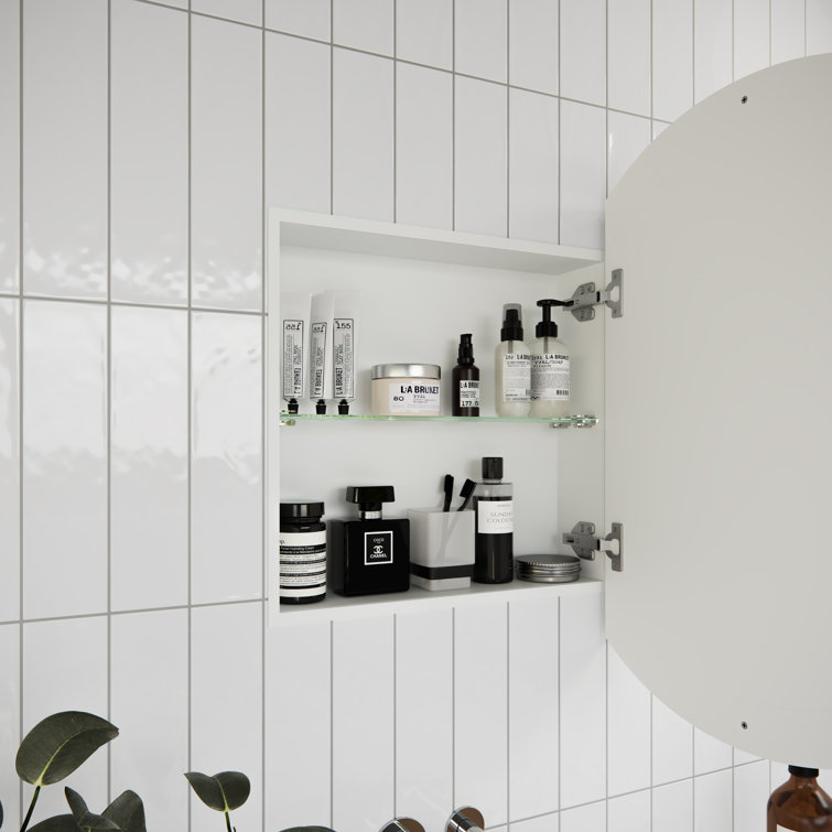 White Round Steel Framed Medicine Cabinet with Mirror