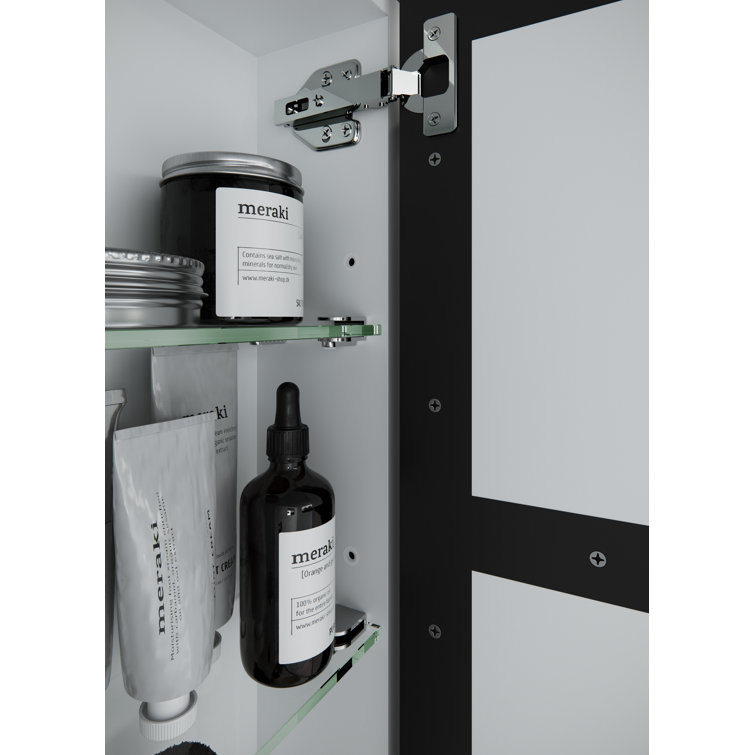 Arched Black Steel 3-Door Medicine Cabinet with Glass Shelves