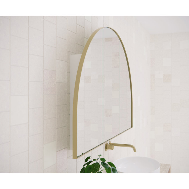 Large Gold Steel Arched Triple Door Medicine Cabinet with Mirror