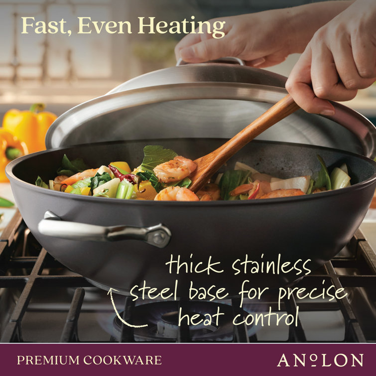 Moonstone Gray 13.5-Inch Hard Anodized Nonstick Wok with Lid