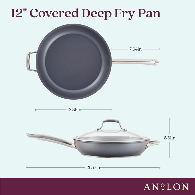 Gray Aluminum Nonstick Fry Pan with Lid, 12 Inch