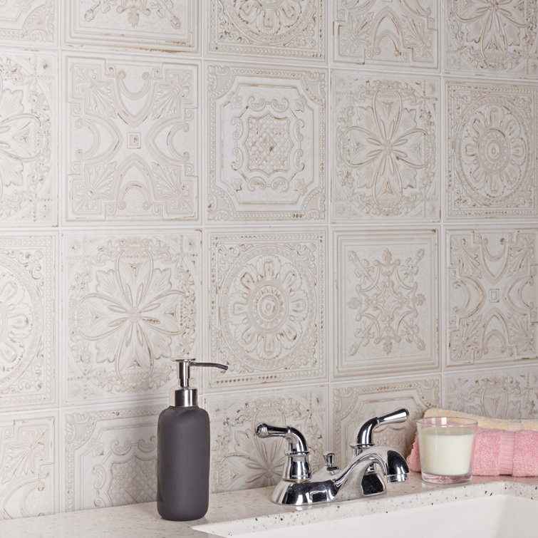 Fitz 8" x 8" White and Brown Ceramic Wall Tile