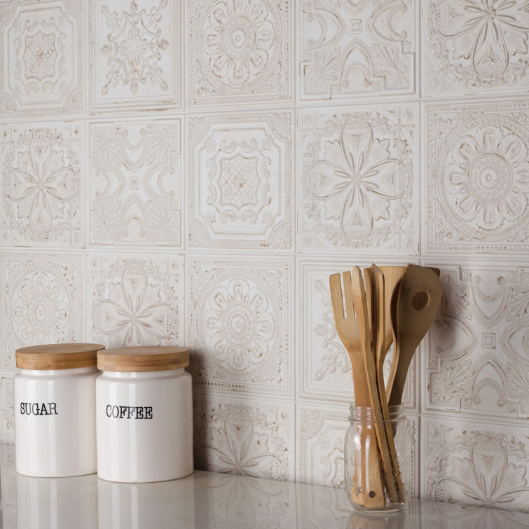Fitz 8" x 8" White and Brown Ceramic Wall Tile