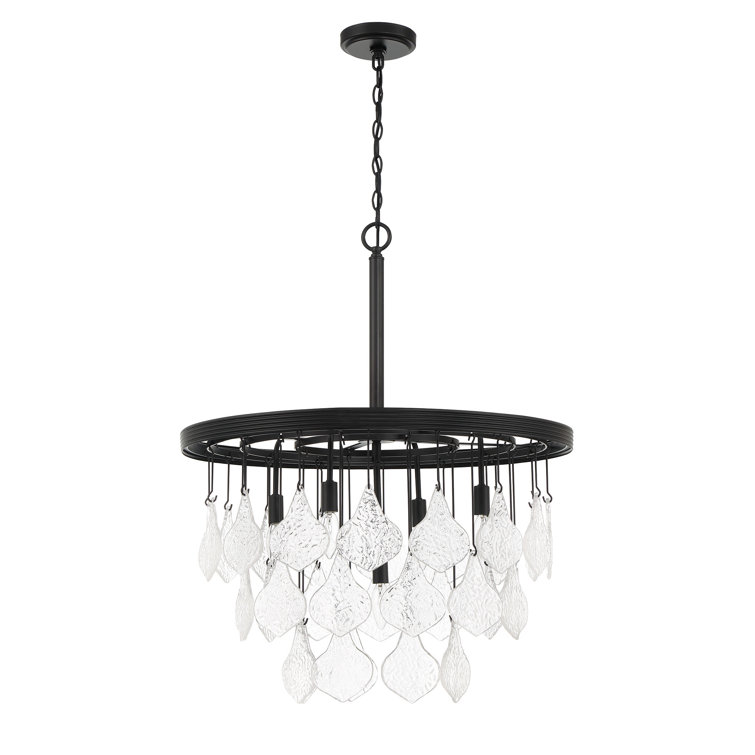 Flat Black and Clear Glass 5-Light Pendant Chandelier