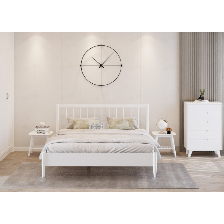 White Queen Solid Wood Frame Bed with Slats