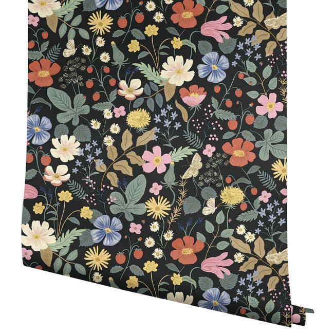 Black Floral Removable Washable Wallpaper Roll