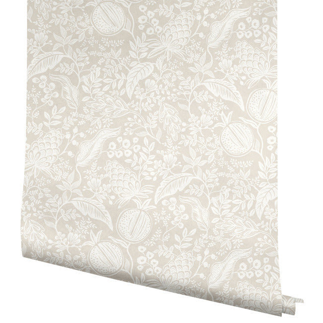 Beige and White Nonwoven Floral Pomegranate Wallpaper Roll