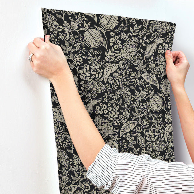 Black and Linen Pomegranate Removable Washable Wallpaper Roll