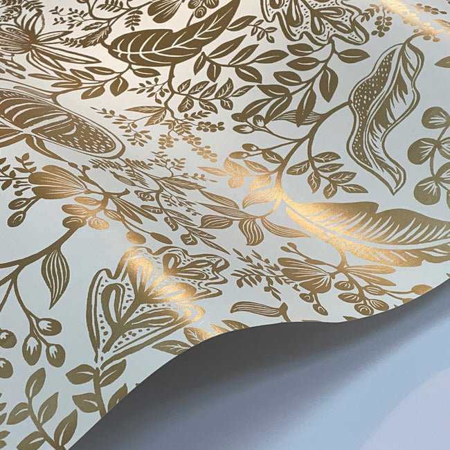 White and Metallic Gold Damask Wallpaper Roll