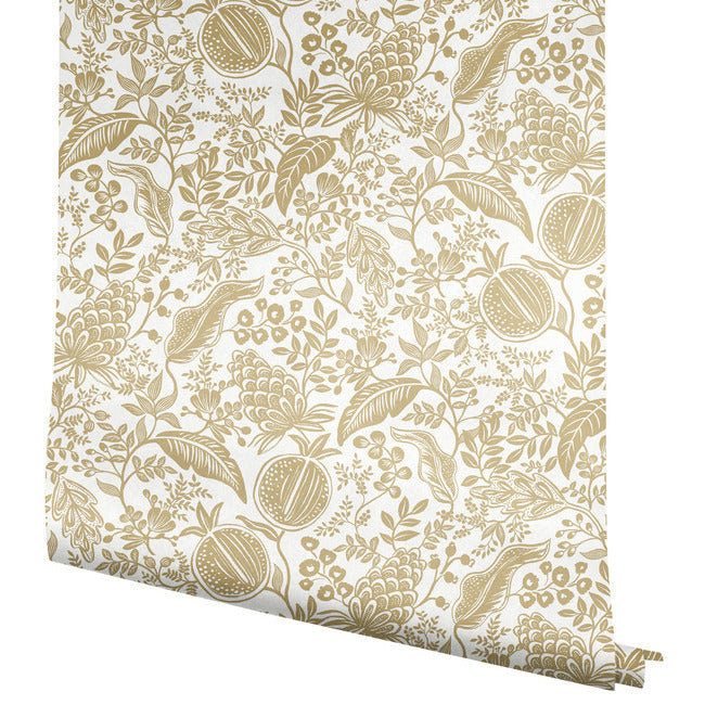 White and Metallic Gold Damask Wallpaper Roll