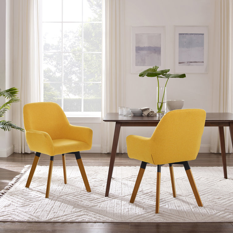 Rayshawn Yellow Velvet Swivel Accent Chair with Metal Base