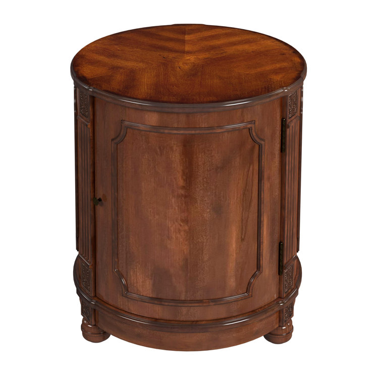 Thurmond Light Brown Round Wood Side Table with Storage