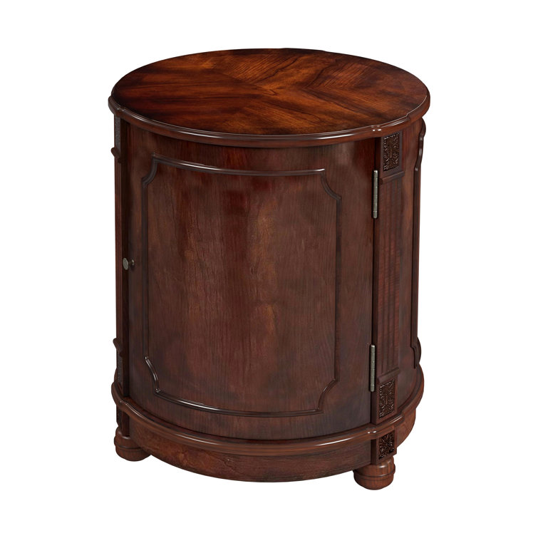 Thurmond Dark Brown Round Wood Drum Side Table with Storage