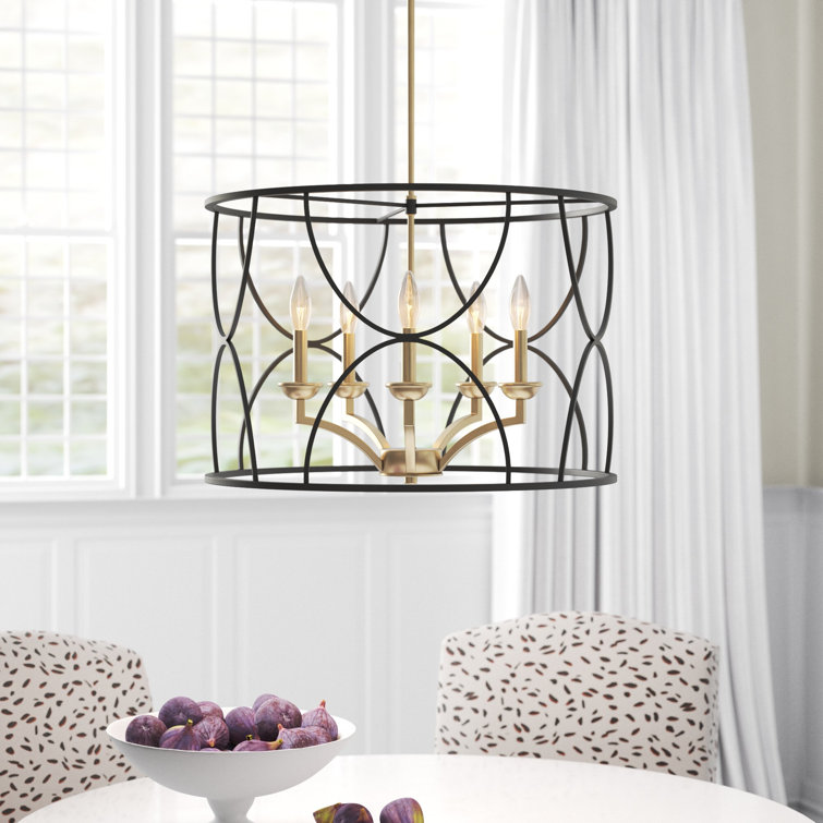 Landree Black Steel and Brass 5-Light Chandelier