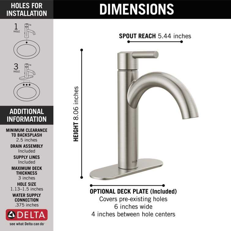 Nicoli Brushed Stainless Steel Single Handle Mid-Arc Bathroom Faucet