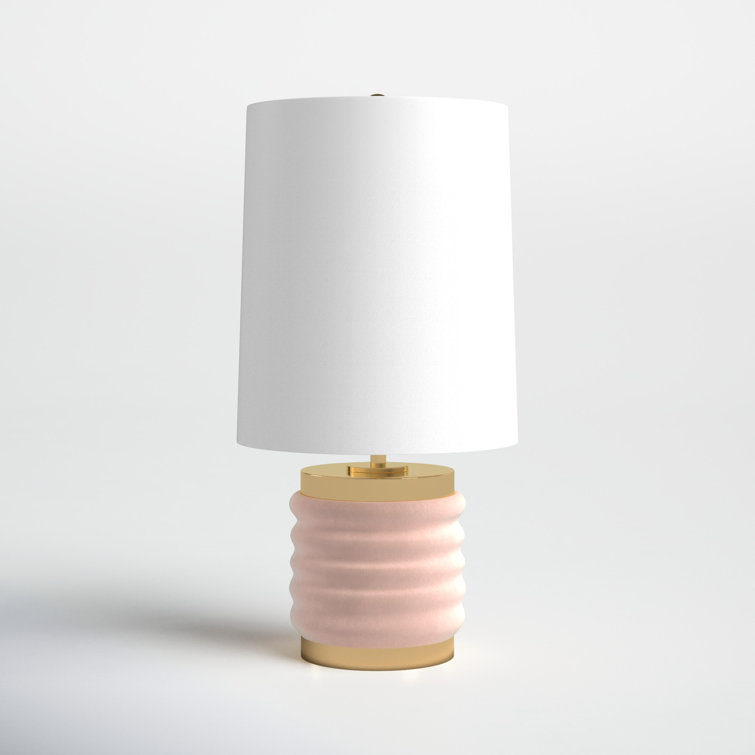 Blush Velvet and Brass Table Lamp with White Linen Shade