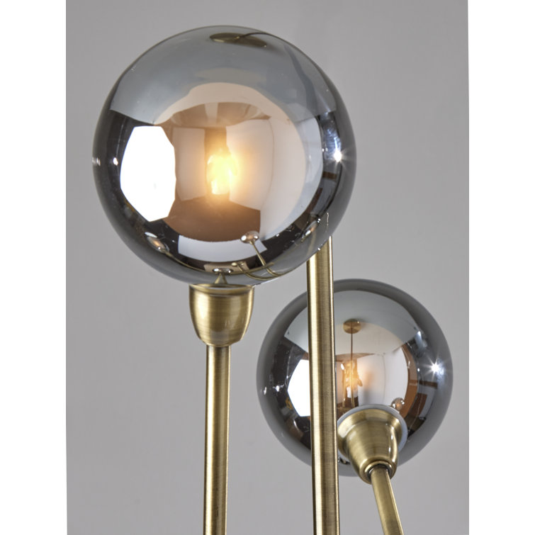 Antique Brass 6-Light Adjustable Sputnik Chandelier with Smoked Glass Shades