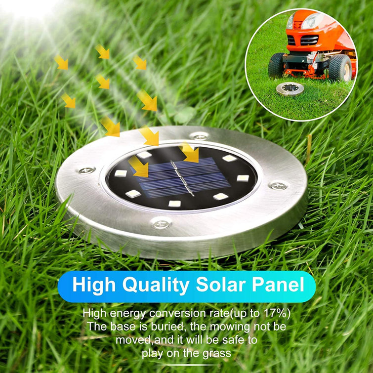 Stainless Steel Solar LED Pathway Disk Lights, Set of 8