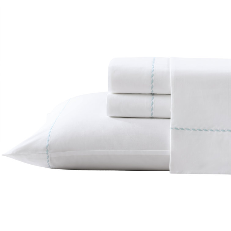Queen Gray Organic Cotton Embroidered Percale Sheet Set