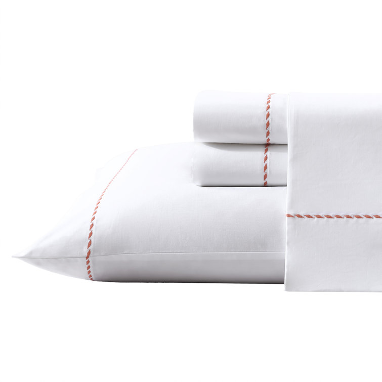 Queen Gray Organic Cotton Embroidered Percale Sheet Set