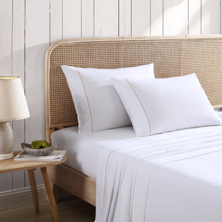 Queen Gray Organic Cotton Embroidered Percale Sheet Set