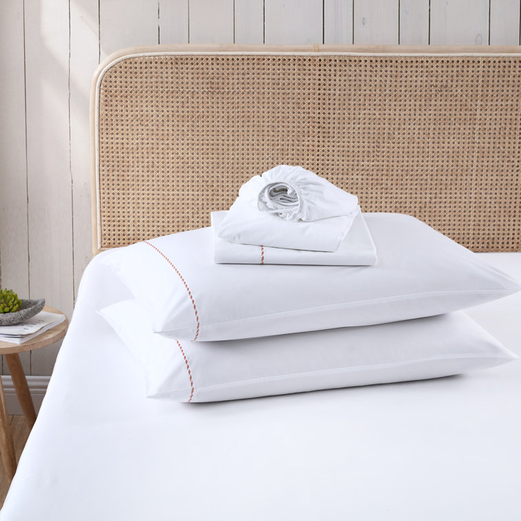 Queen Gray Organic Cotton Embroidered Percale Sheet Set