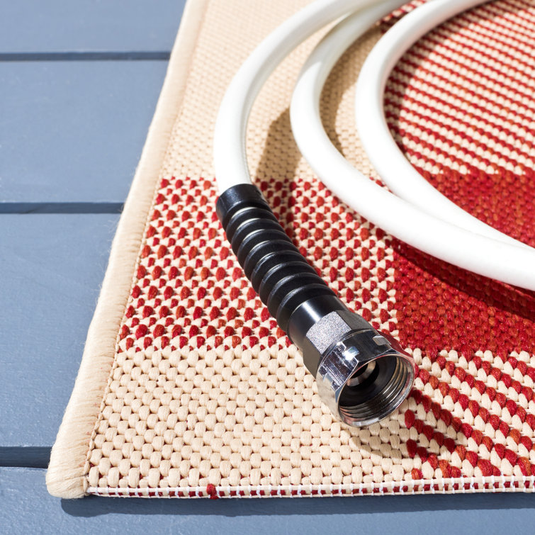 Red and Bone Plaid Outdoor Synthetic Area Rug