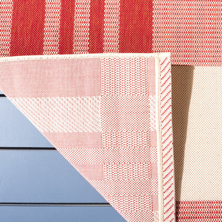 Red and Bone Plaid Outdoor Synthetic Area Rug