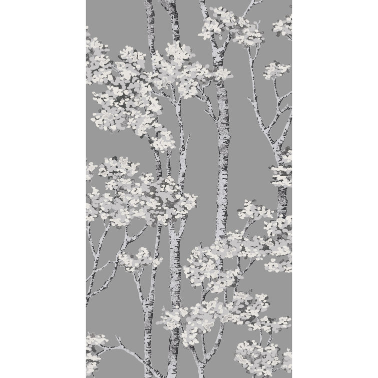 Grey Birch Grove Vinyl Peel and Stick Wallpaper Roll