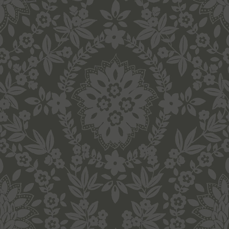 Black Damask Self-Adhesive Repositionable Wallpaper Roll