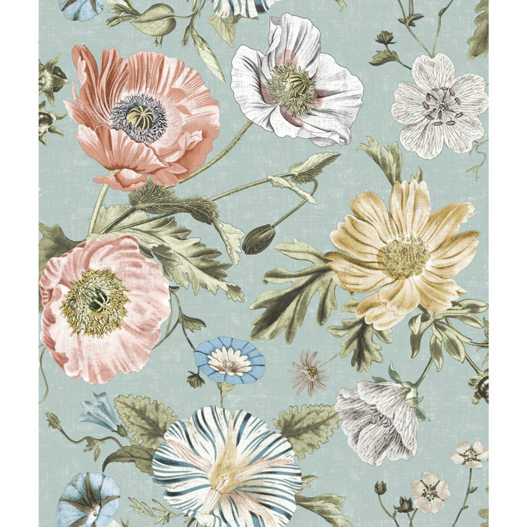 Blue Vintage Floral Peel and Stick Wallpaper Roll