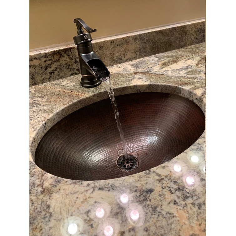 Rustic Oval Copper Undermount Bathroom Sink with Daisy Drain