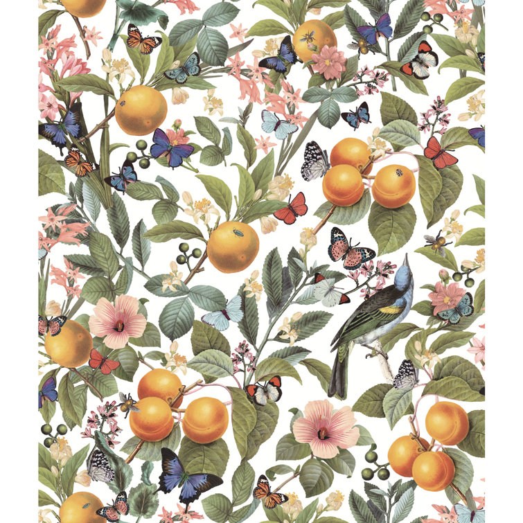White Citrus Floral Peel and Stick Wallpaper Roll