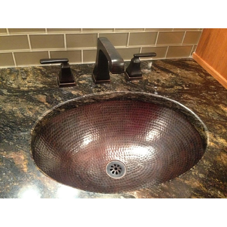 Rustic Oval Copper Undermount Bathroom Sink with Daisy Drain