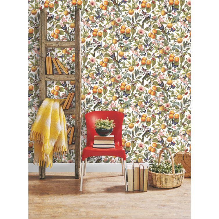 White Citrus Floral Peel and Stick Wallpaper Roll