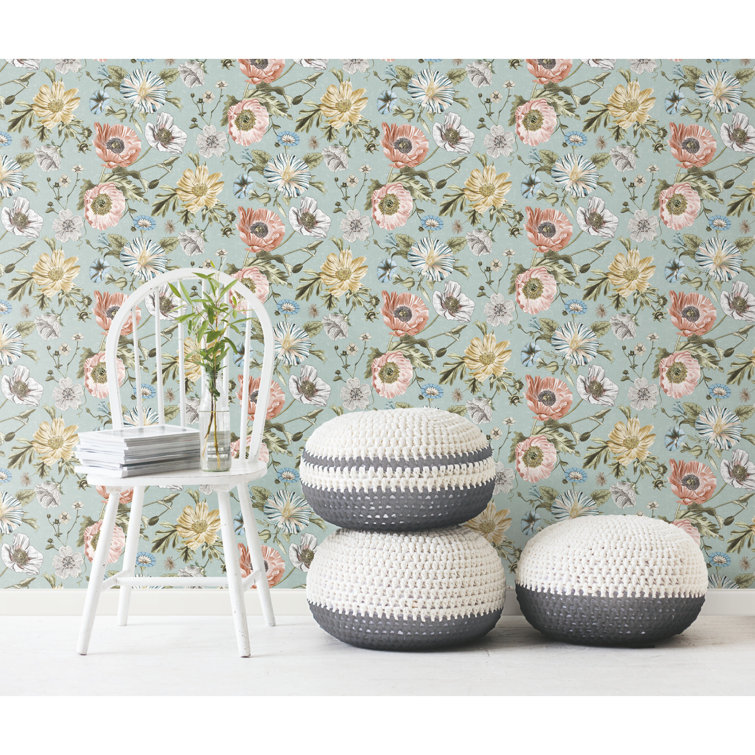 Blue Vintage Floral Peel and Stick Wallpaper Roll