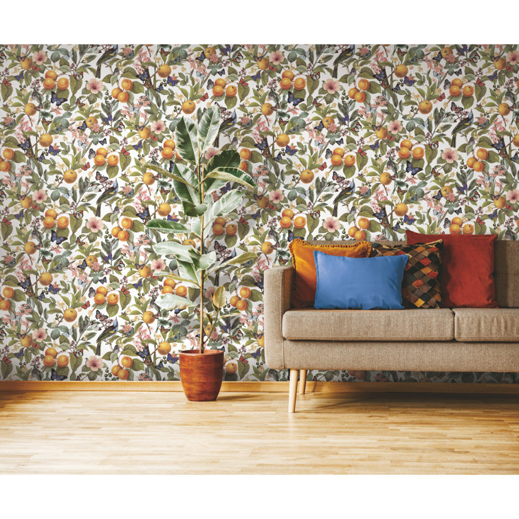 White Citrus Floral Peel and Stick Wallpaper Roll