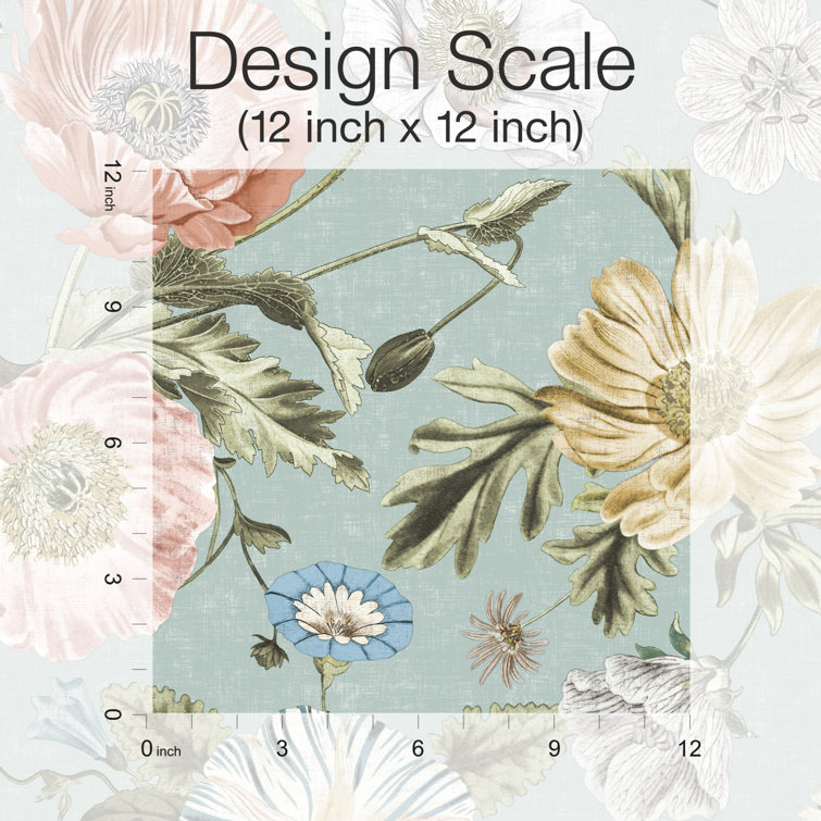 Blue Vintage Floral Peel and Stick Wallpaper Roll