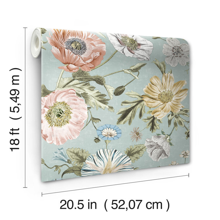 Blue Vintage Floral Peel and Stick Wallpaper Roll