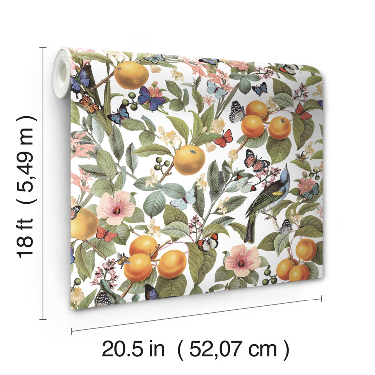 White Citrus Floral Peel and Stick Wallpaper Roll