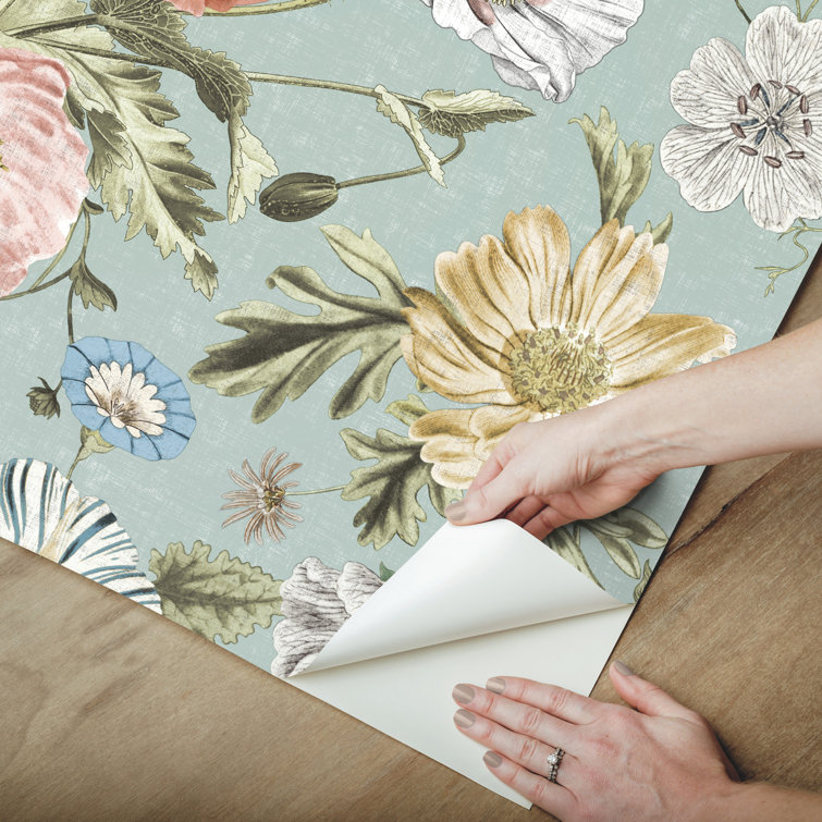 Blue Vintage Floral Peel and Stick Wallpaper Roll