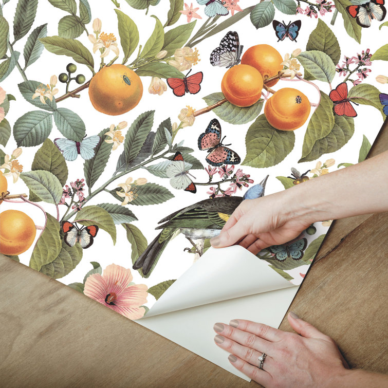 White Citrus Floral Peel and Stick Wallpaper Roll