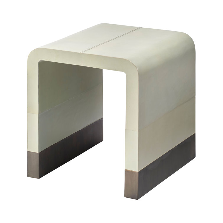 Dove Gray Leather and Metal Waterfall Side Table
