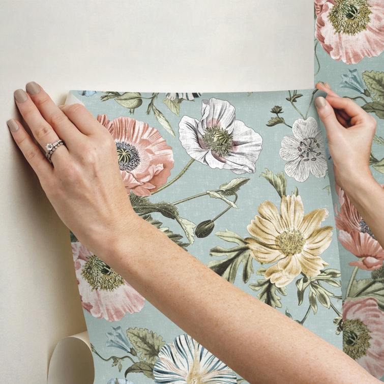 Blue Vintage Floral Peel and Stick Wallpaper Roll