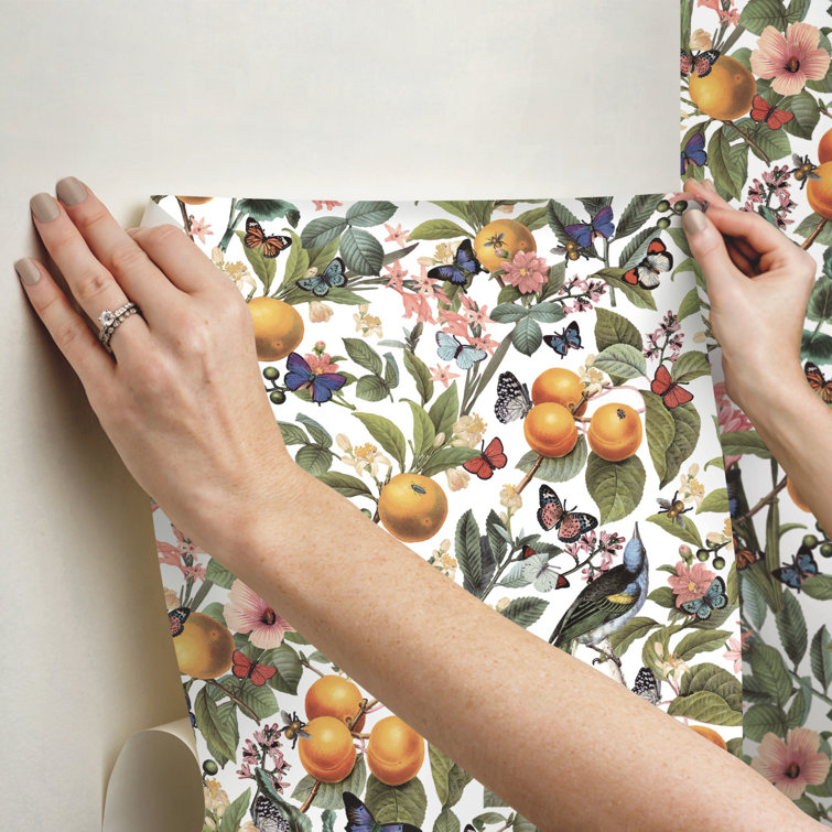 White Citrus Floral Peel and Stick Wallpaper Roll