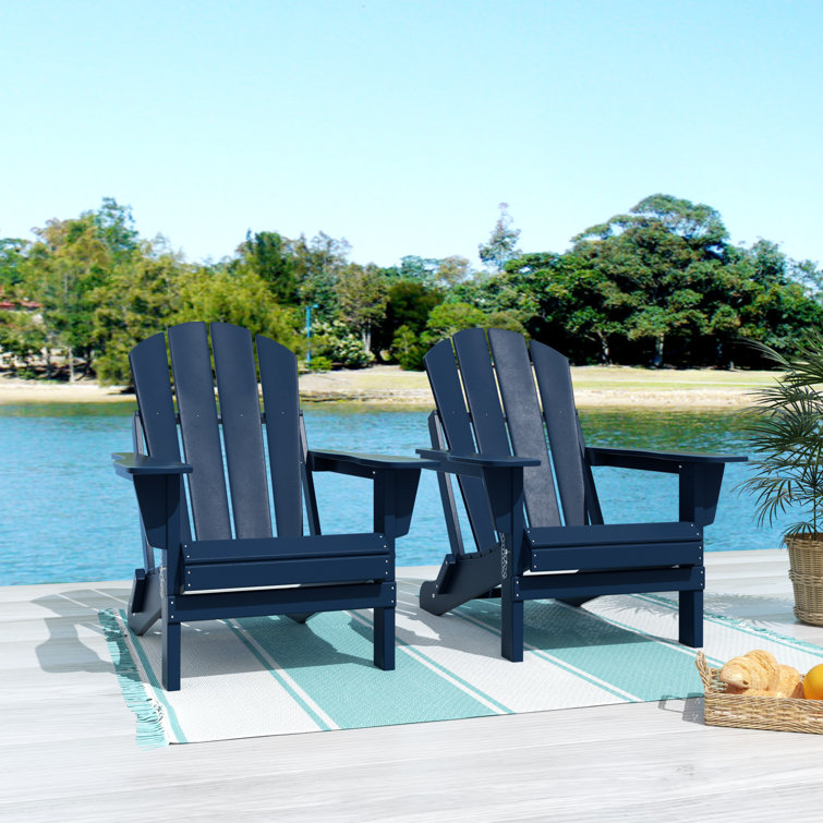 Navy Blue Folding Poly Adirondack Chair with Square Arms