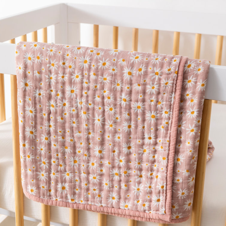 Blush Pink Organic Cotton Daisy Toddler Quilt
