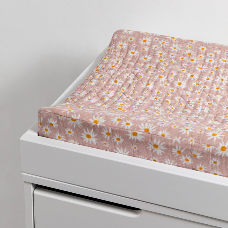 Daisy Pink Organic Cotton Quilted Changing Pad Cover