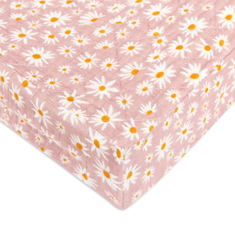 Daisy Pink Organic Cotton Quilted Changing Pad Cover